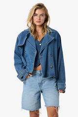 Noisy May Chaqueta vaquera tipo trench corta con botonadura frontal. azul