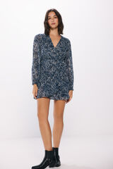 Springfield Vestido curto de chiffon com estampado de lurex azul