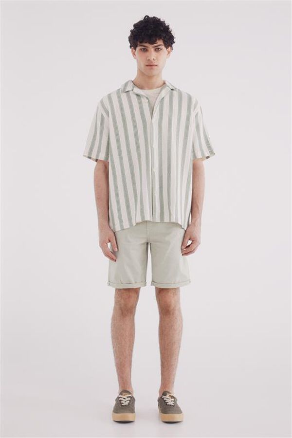 Springfield Camisa de boliche riscas rústica de manga curta verde