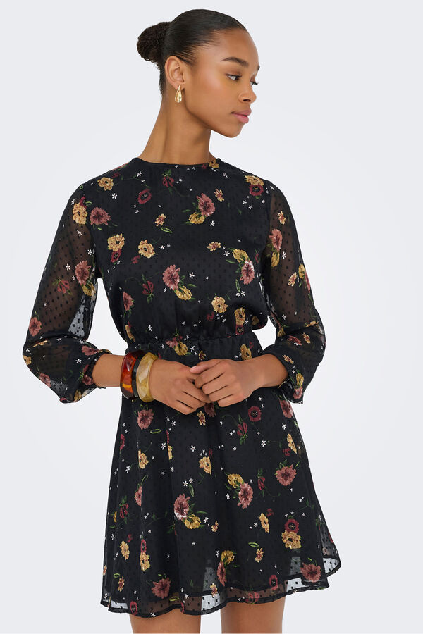 Only Vestido corto de gasa print floral negro