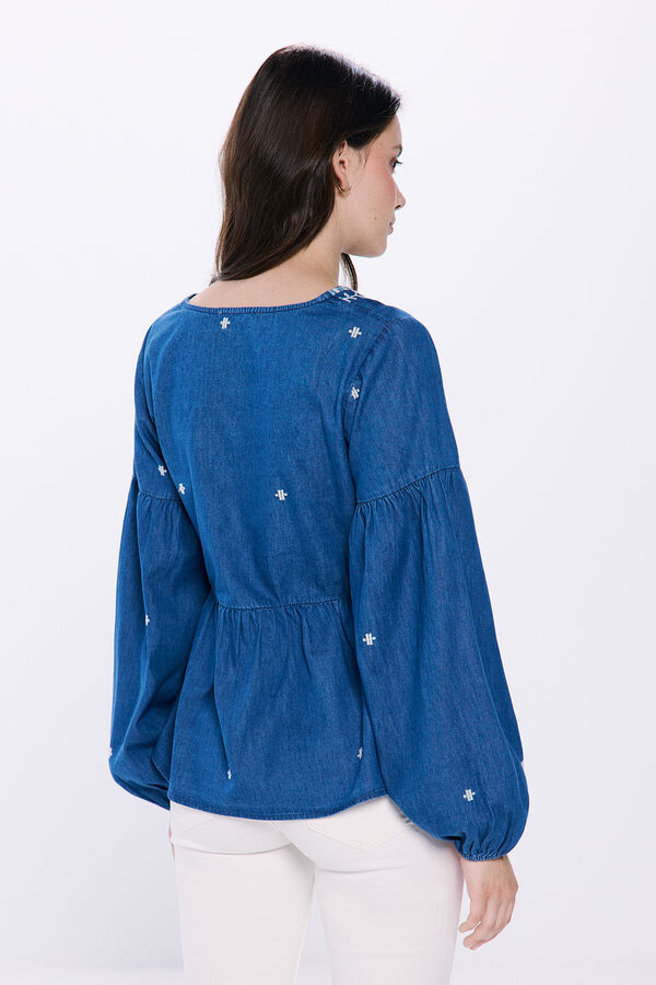 Springfield Blusa denim bordados azul