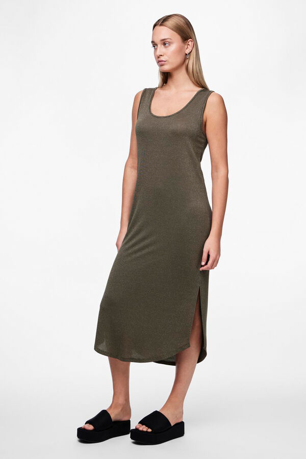 Pieces Vestido midi fluido con lurex verde