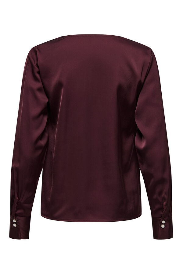 Only Blusa satinada manga larga burdeos