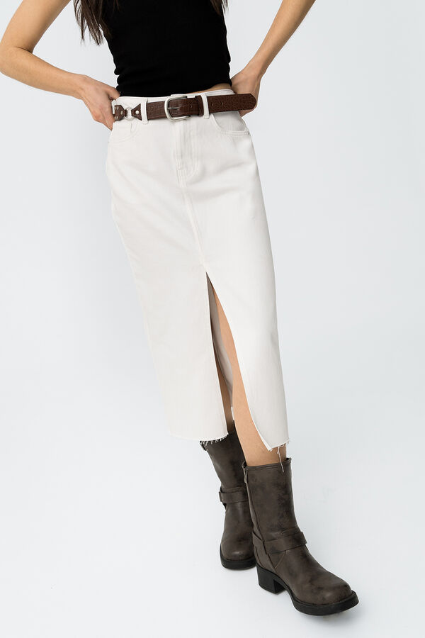 Tiffosi Falda Midi con Abertura Delantera blanco