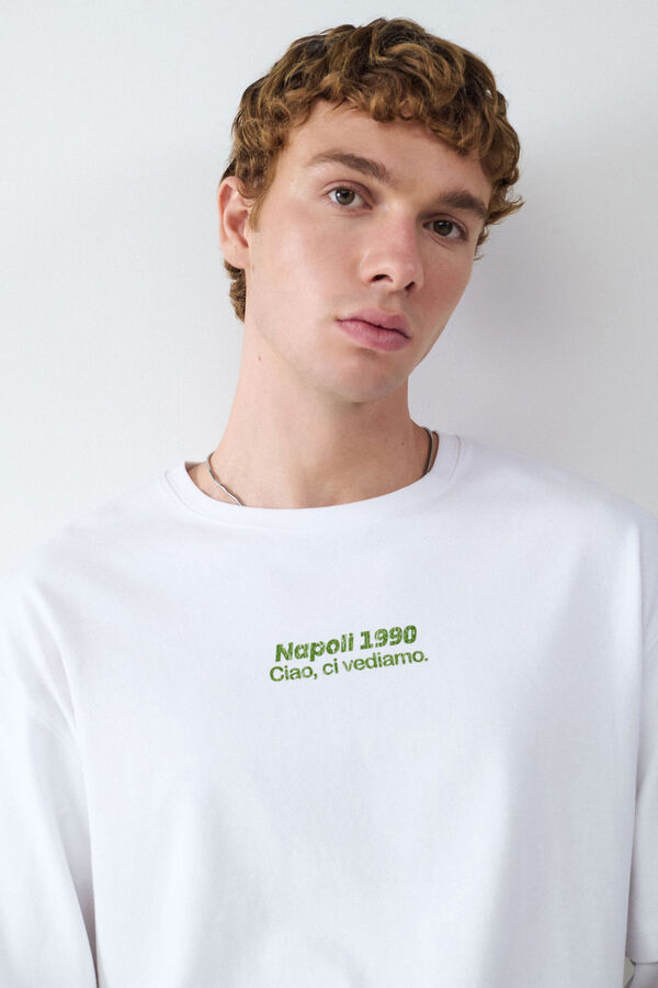 Balmohk Camiseta estampado de pizza de manga dupla  branco