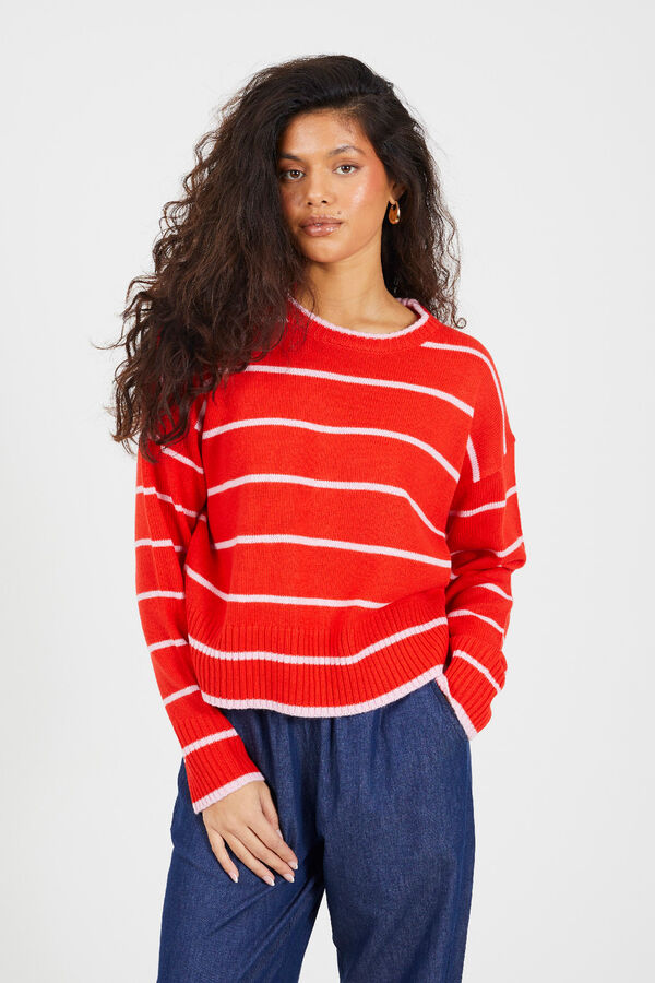 Brave Soul Camisola de malha &agrave;s riscas vermelho