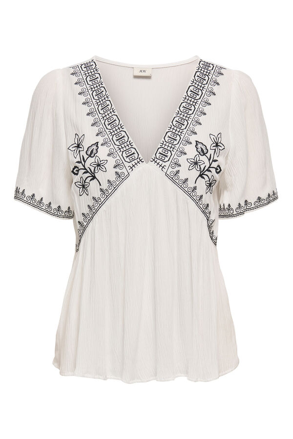 JDY Blusa manga curta bordada branco