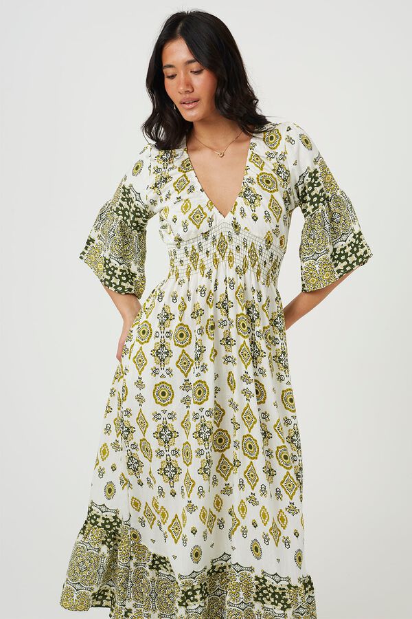 Brave Soul Vestido largo con detalle fruncido estampado