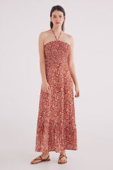 Springfield Vestido midi cuerpo nido de abeja naranja