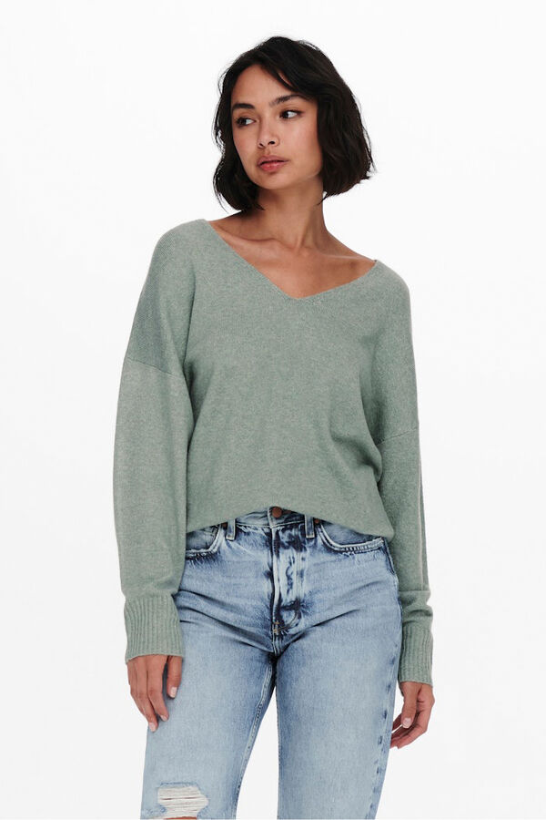 Only Camisola de gola em bico verde