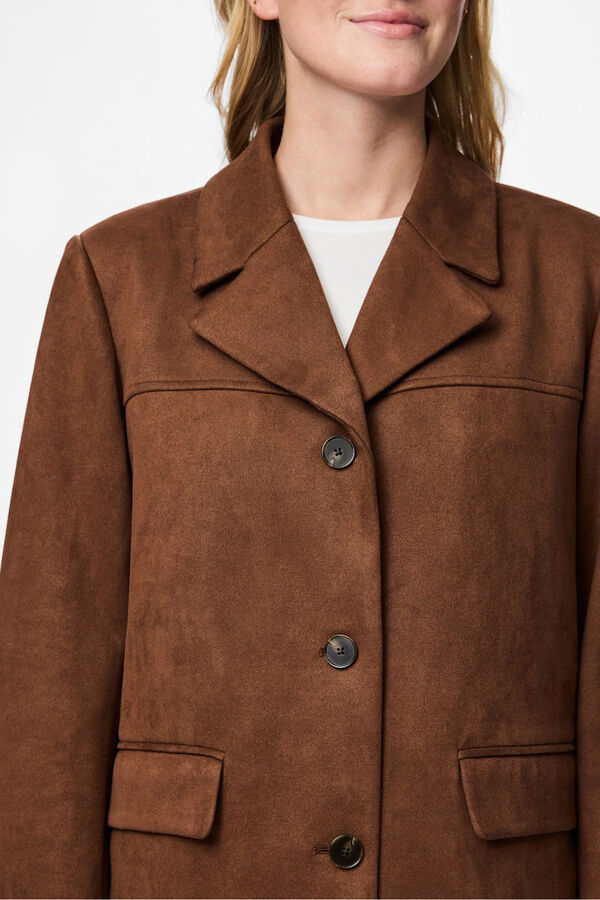 Pieces Blazer de camur&ccedil;a castanho