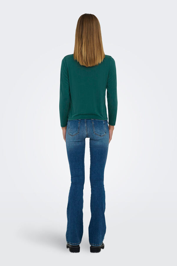 Only Top manga larga cuello alto verde