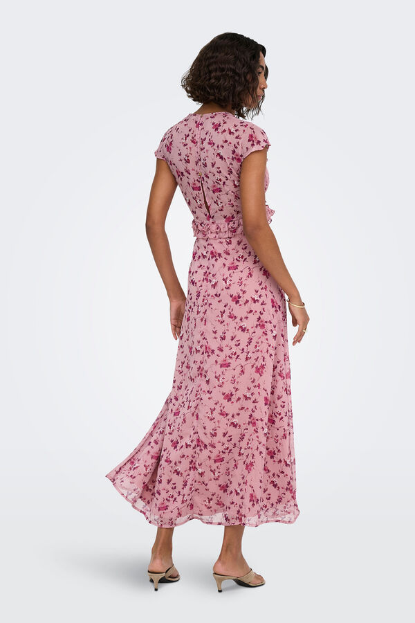 Only Vestido comprido estampado floral rosa