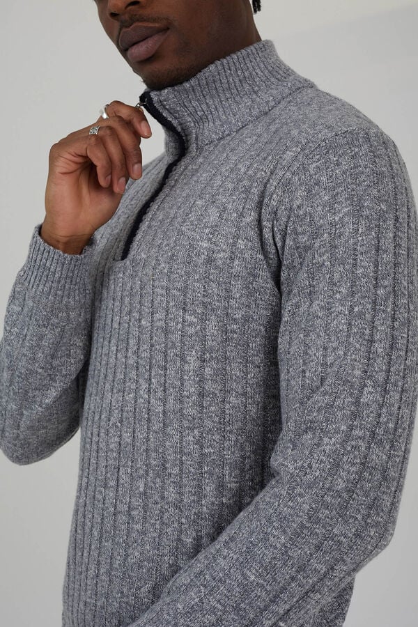 Jack & Jones fecho-&eacute;clair malha com z&iacute;per cinzento