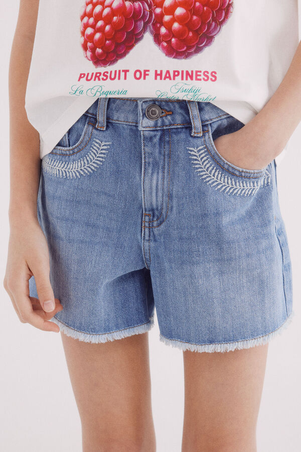 Springfield Kids Short denim bordado etnico niña azul