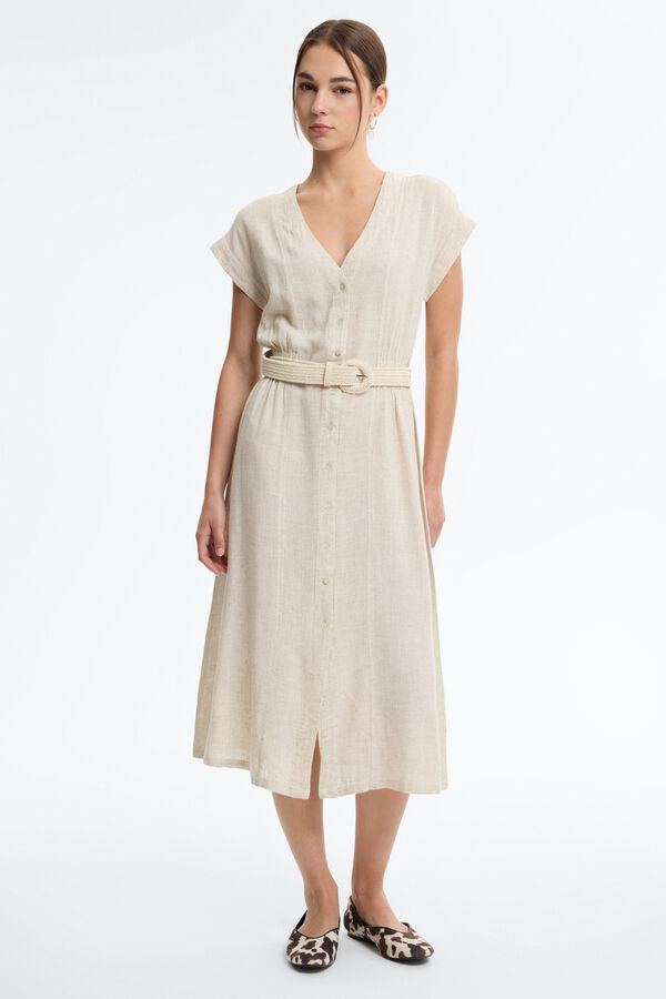 Inside Vestido midi efecto lino blanco