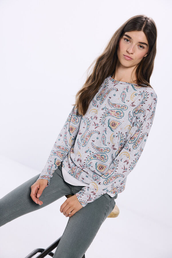 Springfield Camiseta combinada estampada cinzento