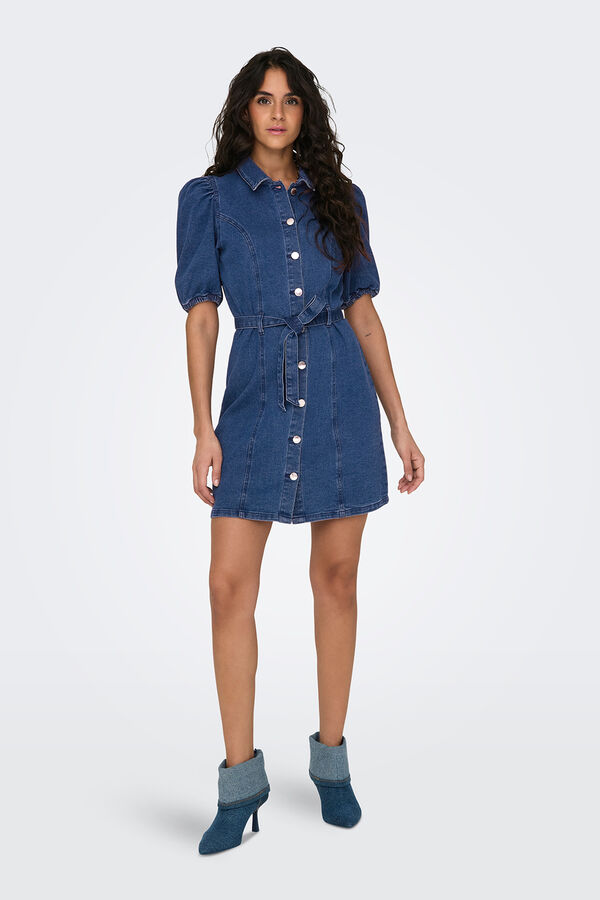 Only Vestido curto em denim azul