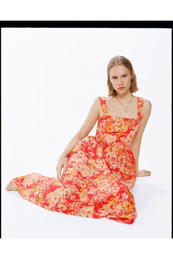 Springfield Vestido Midi Tirantes Cruce Espalda con Lino rojo