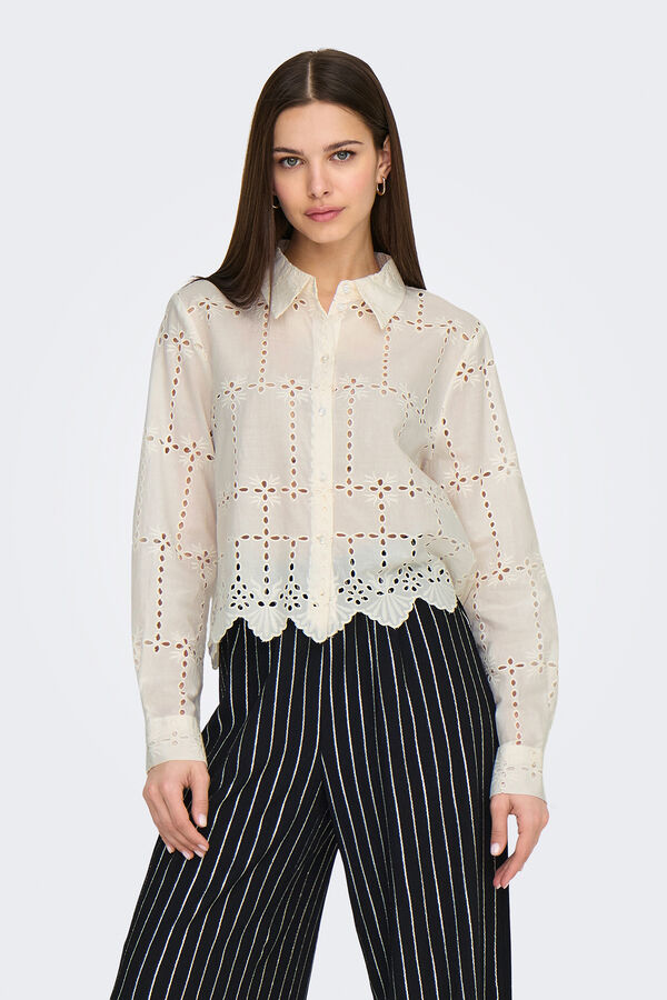 JDY Camisa manga larga bordada blanco