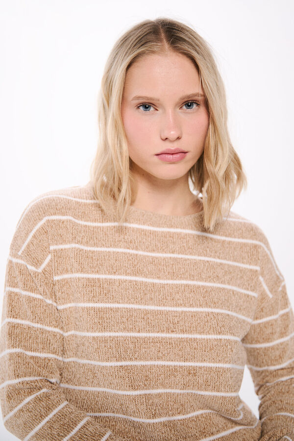 Springfield Camiseta riscas em chenille castanho