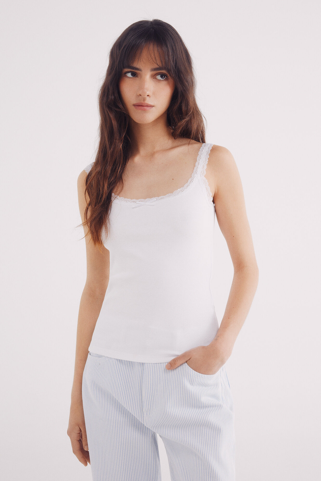 Springfield Camiseta tirantes puntilla escote