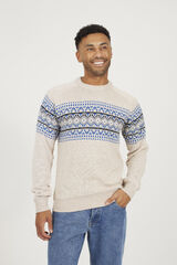 Brave Soul Jersey cuello redondo jacquard marfil