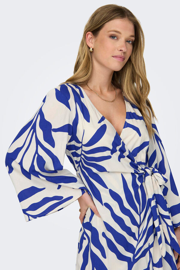 JDY Vestido curto cruzado azul