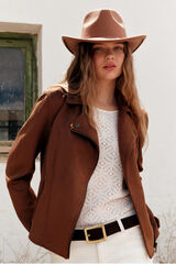 Springfield Cazadora motera antelina marr&oacute;n