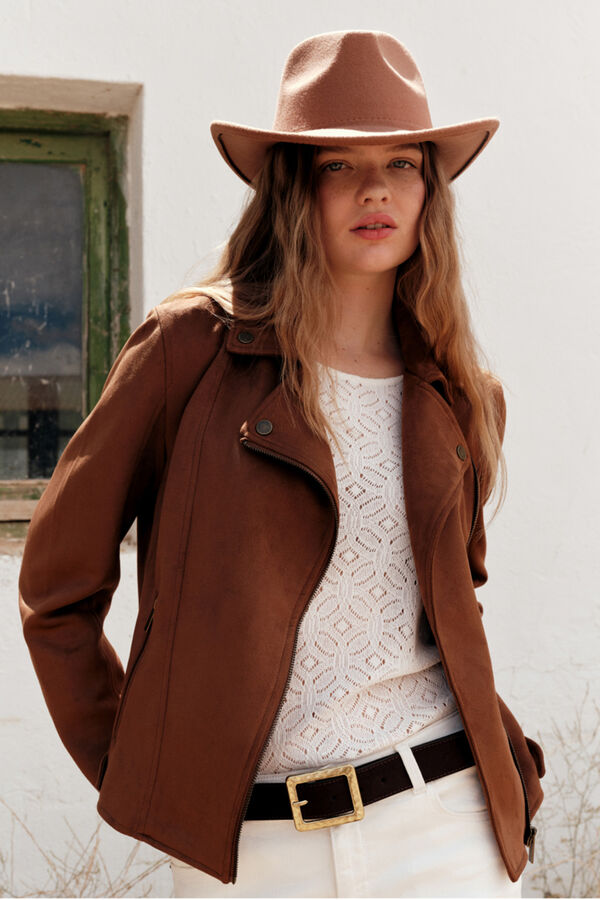 Springfield Cazadora motera antelina marr&oacute;n