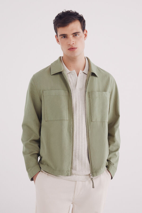 Springfield Sobrecamisa lino-algod&oacute;n kaki