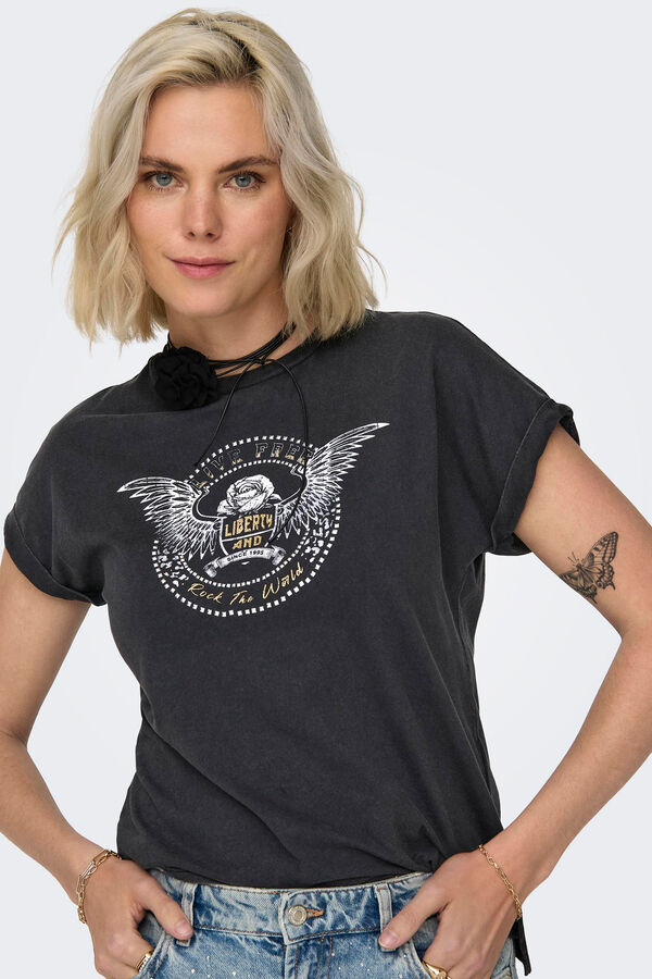 Only Camiseta manga corta estampado negro