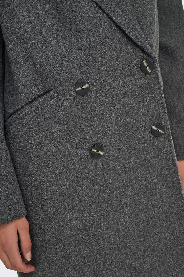 Only Abrigo de pa&ntilde;o cruzado gris