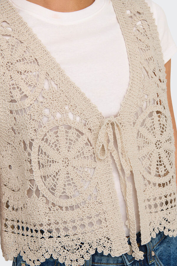 JDY Chaleco corto crochet beige