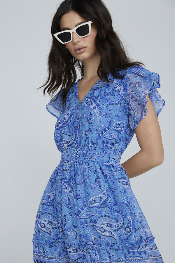 Only Vestido corto escote pico azul