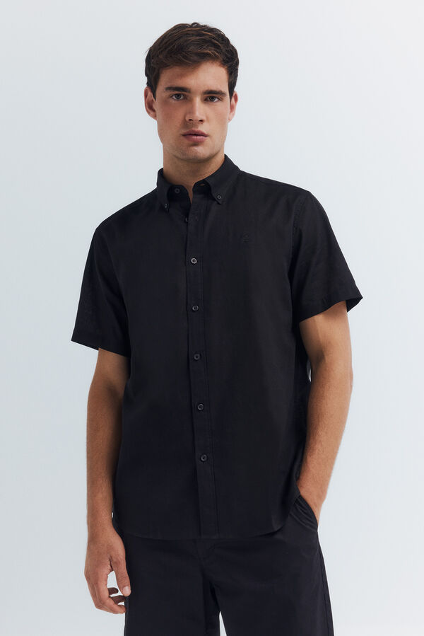 Springfield Camisa linho manga curta preto