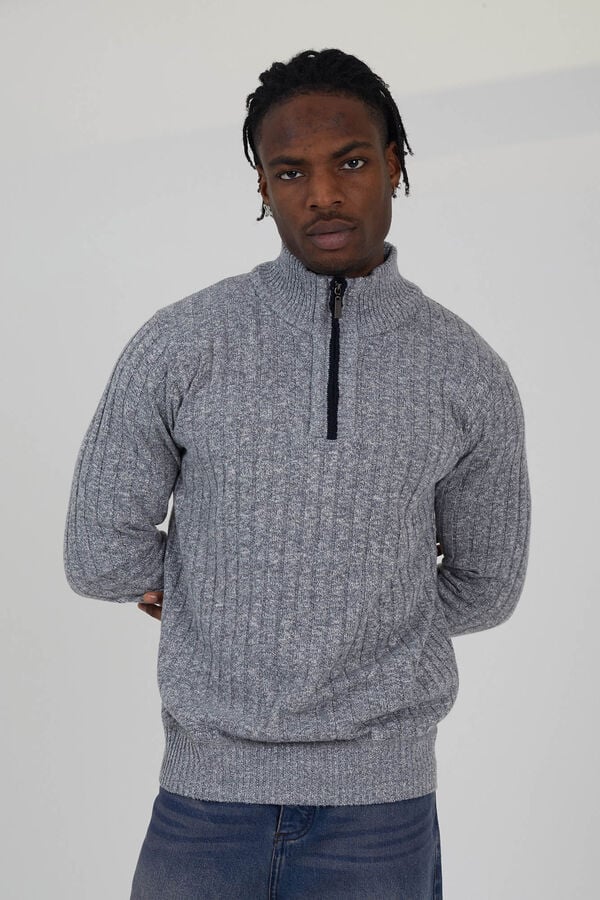 Jack & Jones fecho-&eacute;clair malha com z&iacute;per cinzento