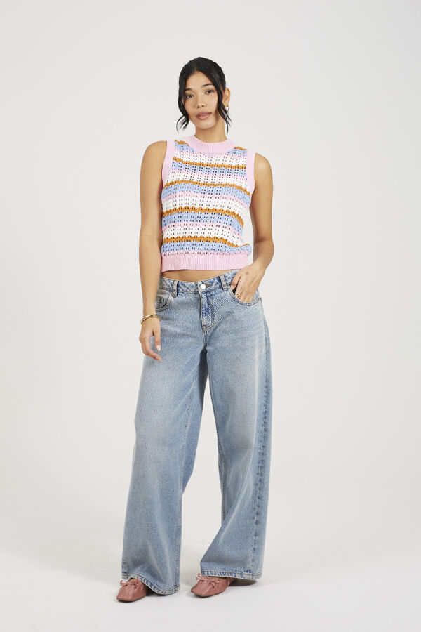 Brave Soul Chaleco de punto a rayas rosa