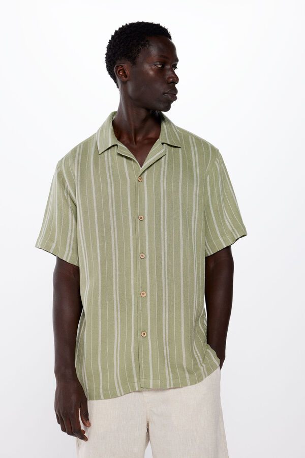 Springfield Camisa manga curta r&uacute;stica riscas bege