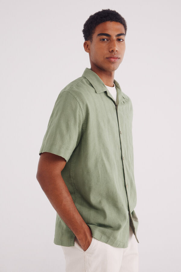 Springfield Camisa jacquard de linho manga curta azul