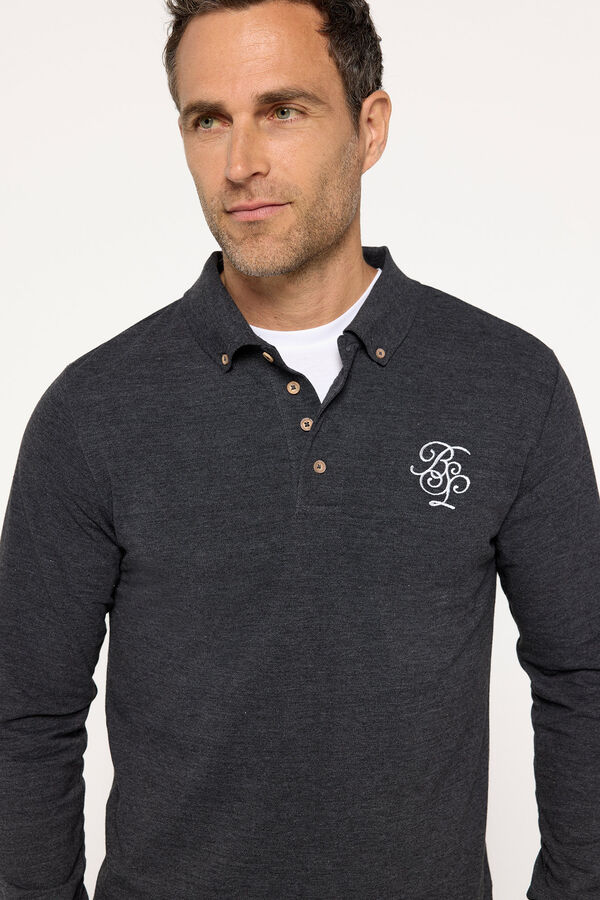 Brave Soul Polo de manga comprida com bordado cinzento