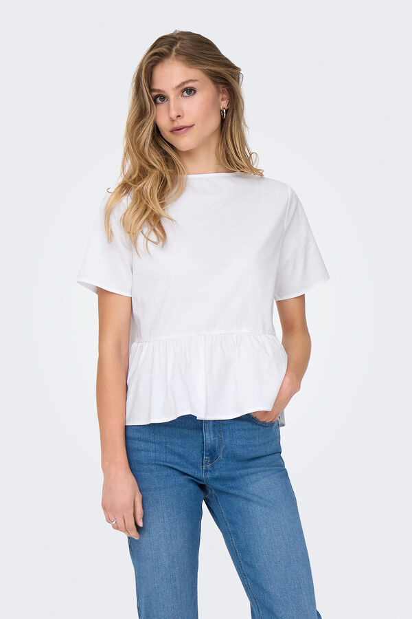 JDY Blusa de manga curta com la&ccedil;os branco
