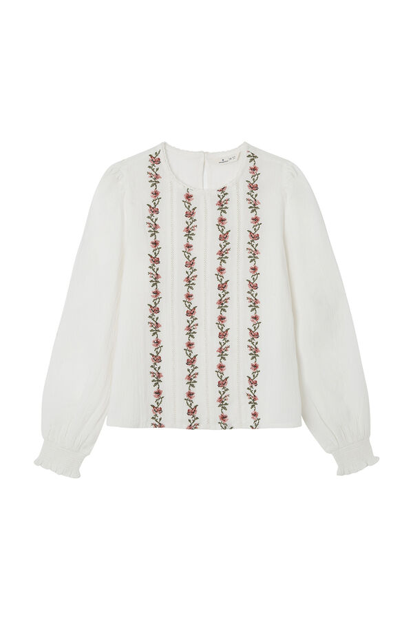Springfield Blusa bordados verticales flores blanco