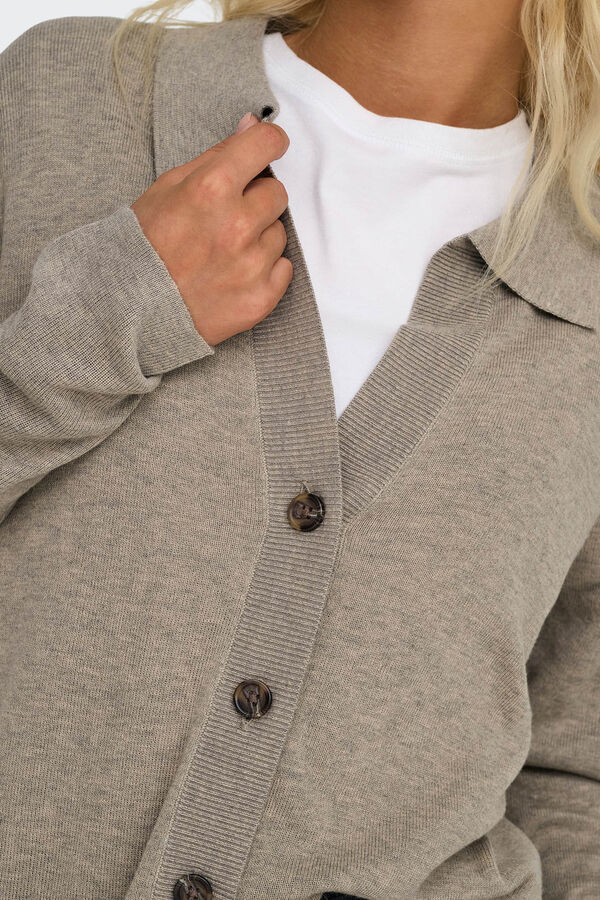 JDY Cardigan de manga larga y cuello polo nude