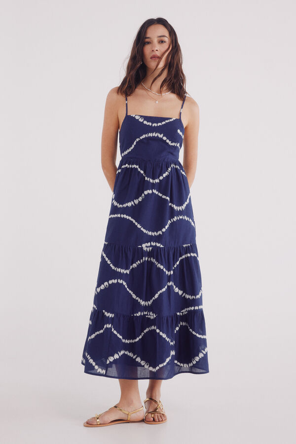 Springfield Vestido midi estampado espalda abierta azul