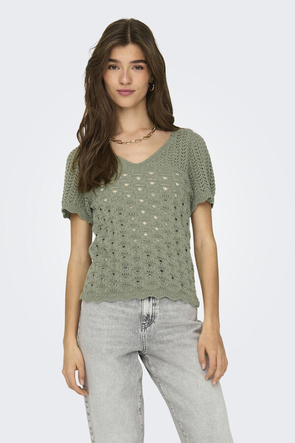 Only Top malha crochet  verde