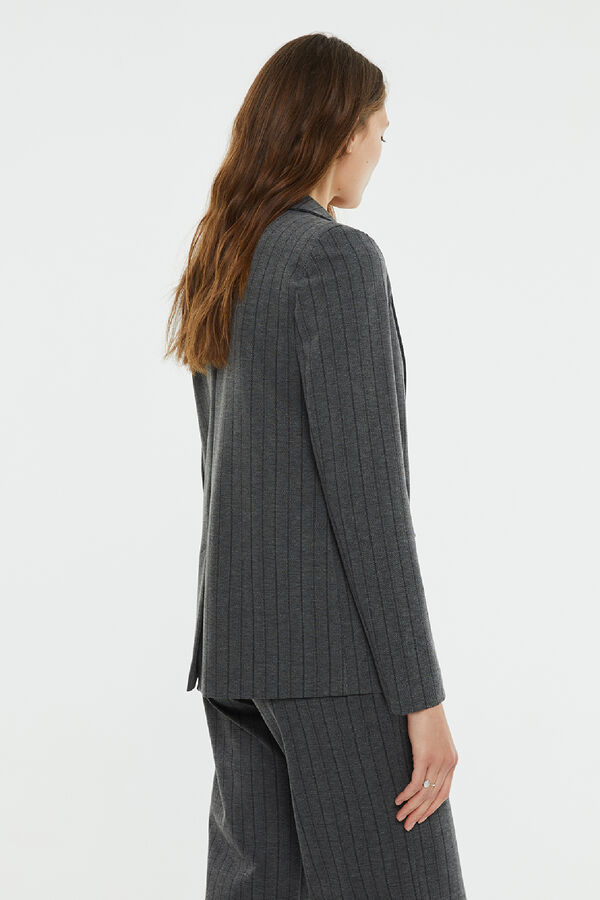 System Action Blazer curto de tecido risca de giz cinzento