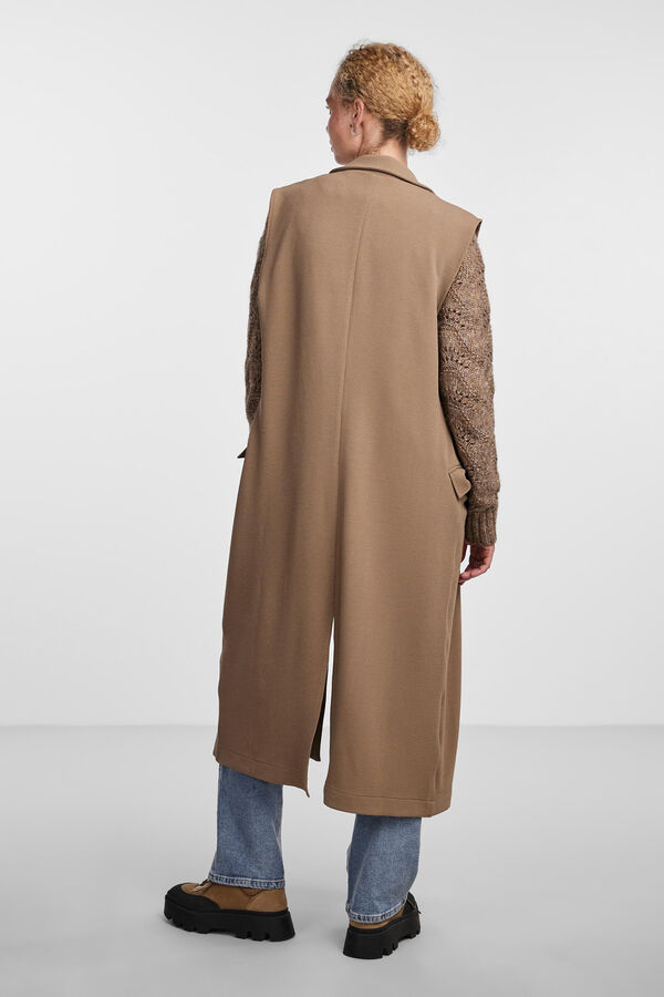 Pieces Chaleco largo con falsos bolsillos marr&oacute;n