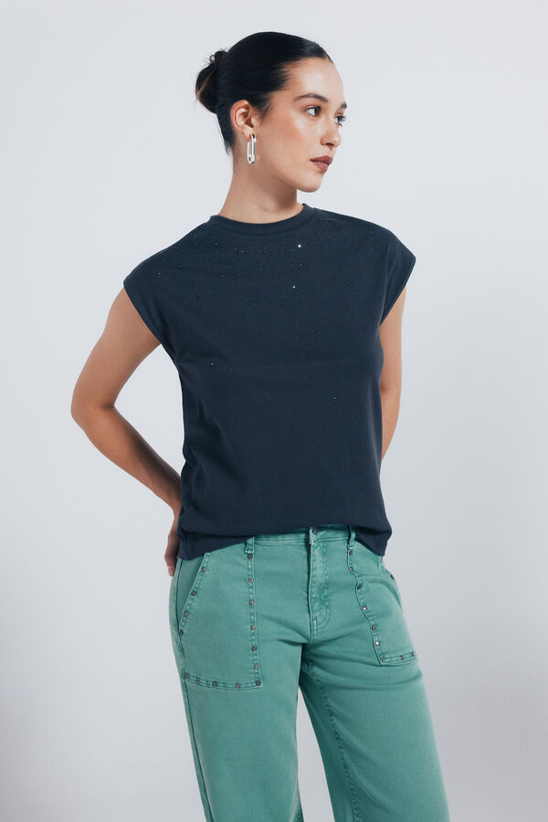 Springfield Cal&ccedil;a jeans culotte com tachas verde