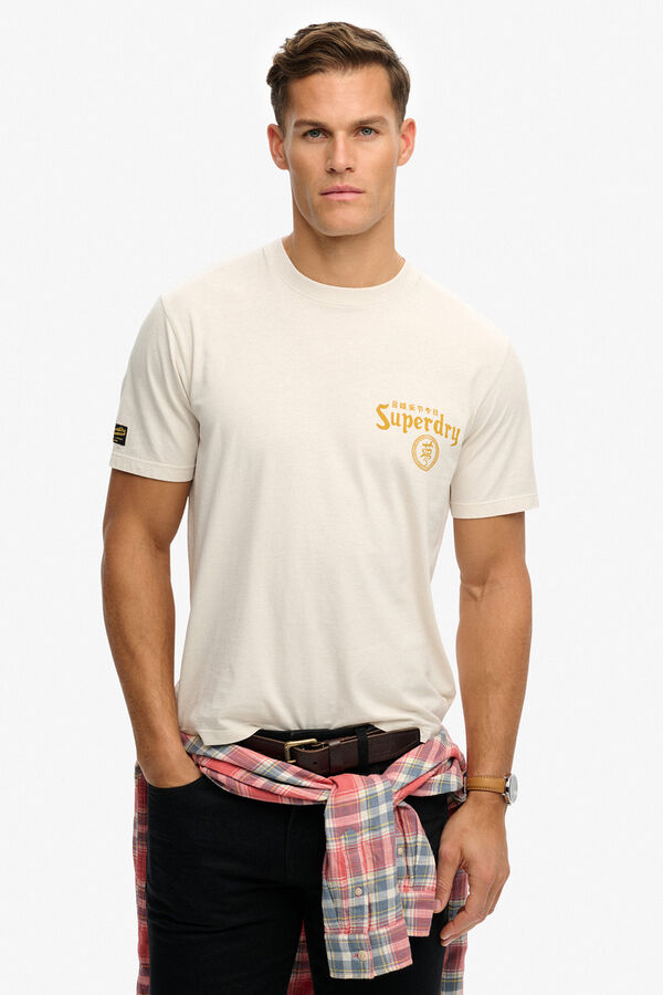 Superdry T-shirt de manga curta com estampado japon&ecirc;s nas costas bege